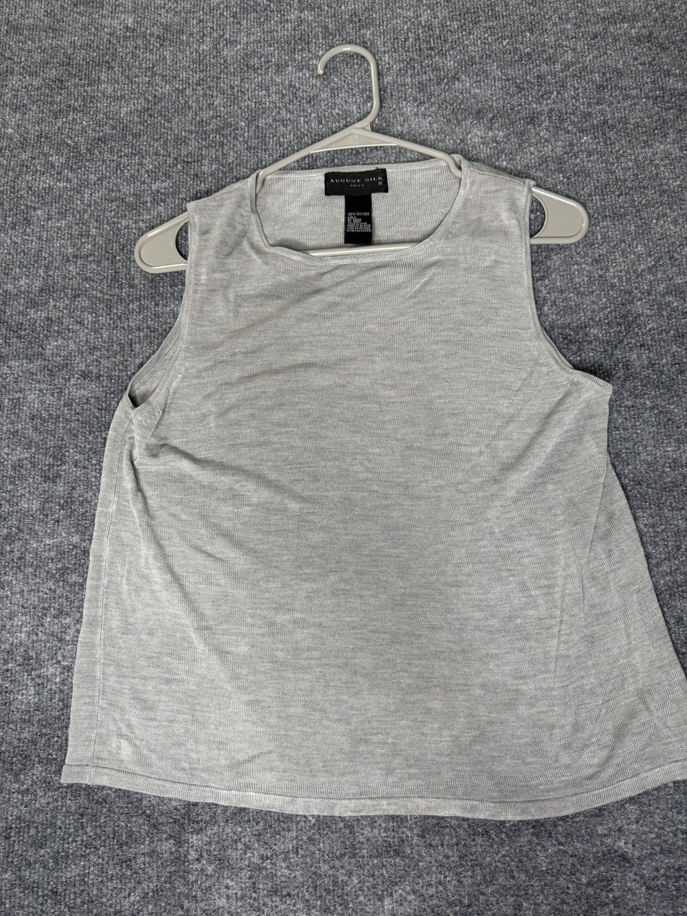 August Silk Tank Top Womens Large Gray 100% Silk Knit Sleeveless Basic Casual